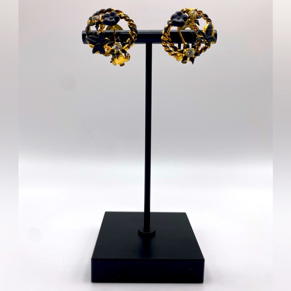 Gold & Black Circular Clip-On Earrings - Picture 1 of 2